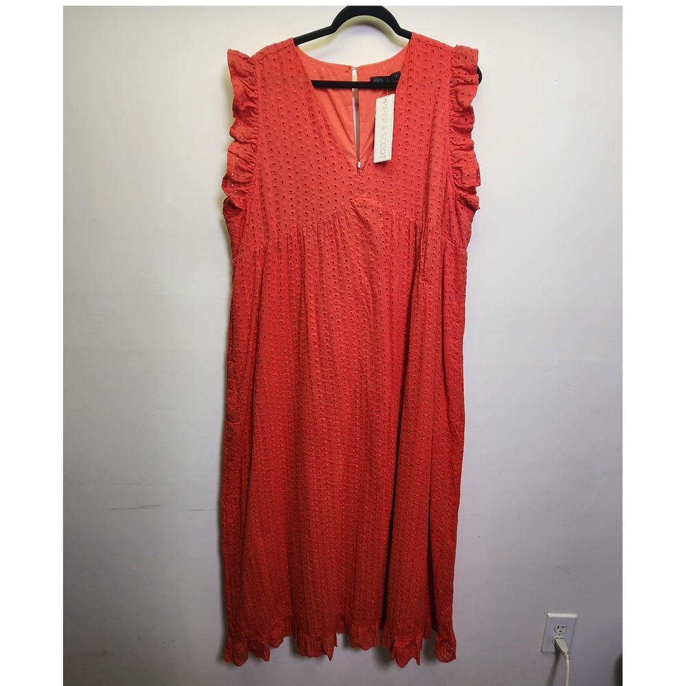 Piper & Scoot Mikarose Dutton Eyelet Maxi Dress XXL Red Flutter Sleeves Pockets